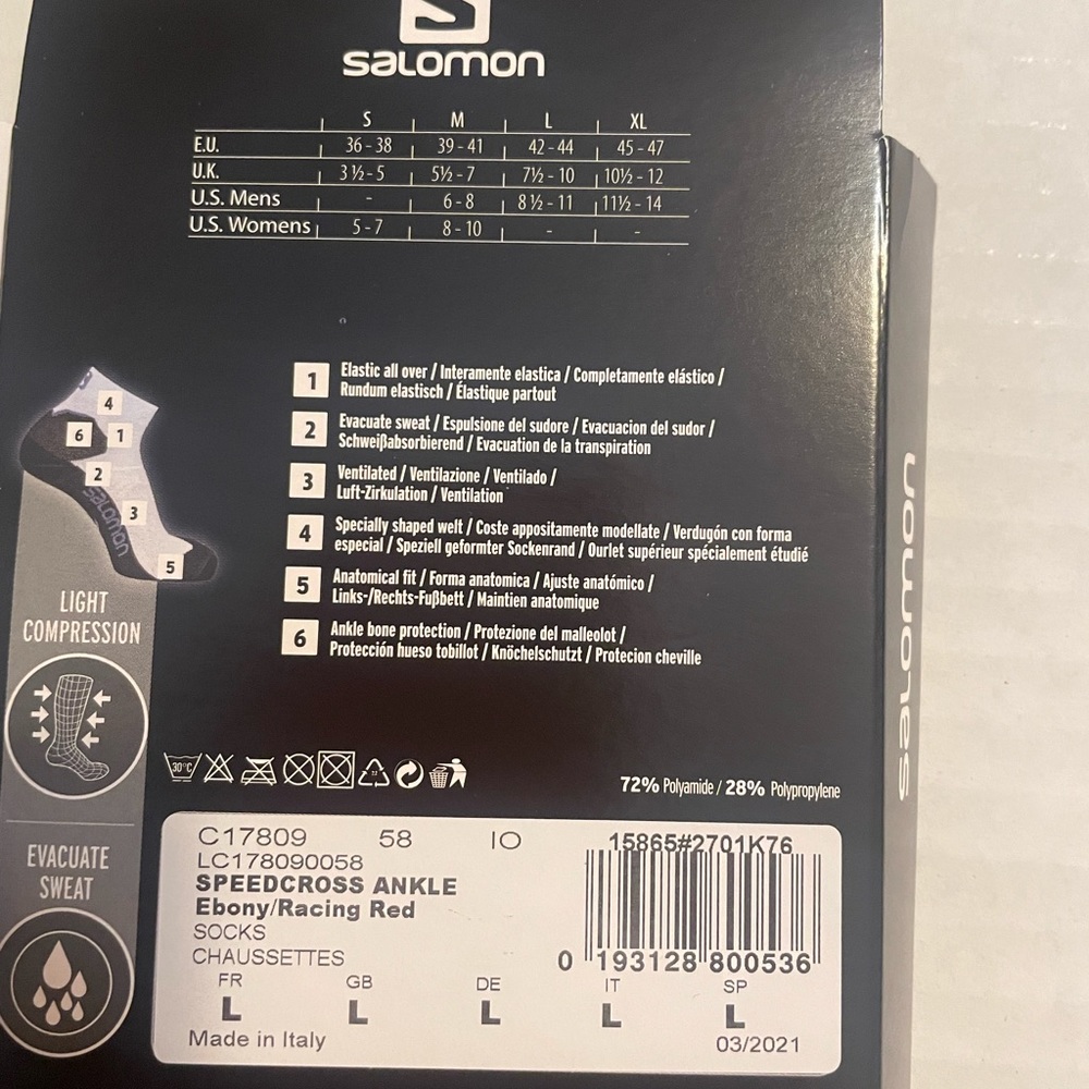 SALOMON SPEEDCROSS ANKLE RUNNING SOCK Lot of 2 Packs Men's NEW - Picture 7 of 7